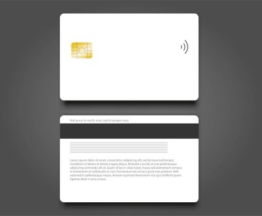 Banka kredi kartı gerçekçi mockup chip. Şeffaf plastik kart şablonu.