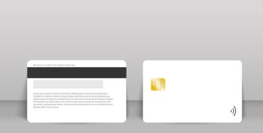 Banka kredi kartı gerçekçi mockup chip. Şeffaf plastik kart şablonu.