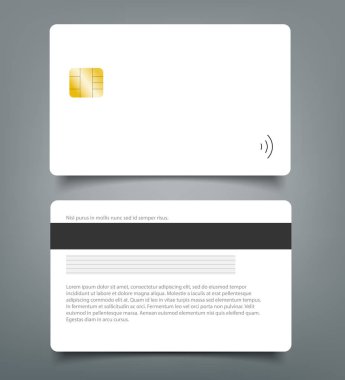 Banka kredi kartı gerçekçi mockup chip. Şeffaf plastik kart şablonu.