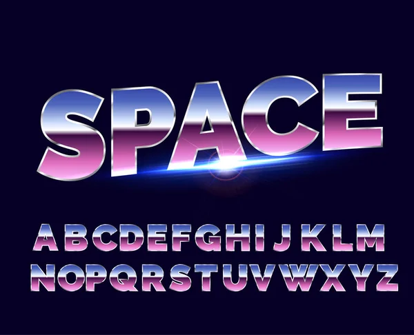 Shiny Chrome alphabet retro font. Sci-fi 80s future style. Royalty Free Stock Illustrations