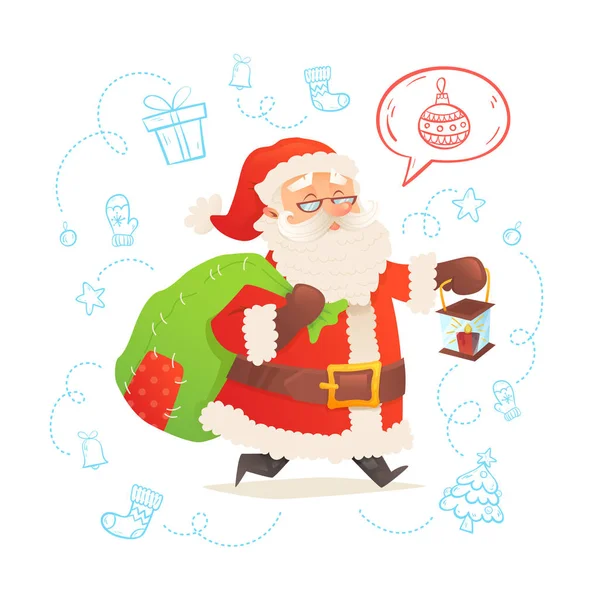 Χαριτωμένο Άγιος Βασίλης με σάκο που απομονώνονται σε φόντο — Διανυσματικό Αρχείο