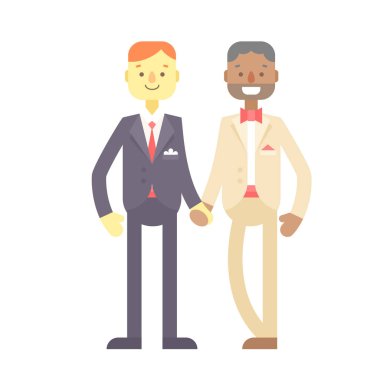 Düğün çifti, sevimli düz karakterler, damatlar, mutlu adamlar