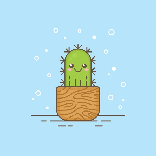 Lindo personaje de cactus delgado icono forrado, diseño de plantilla de logotipo . — Vector de stock