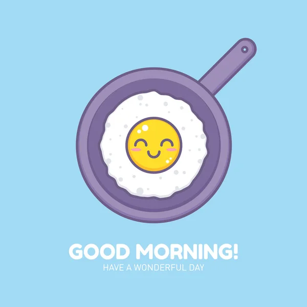 Söta leende ägg på en kastrull tunn fodrad ikonen. — Stock vektor