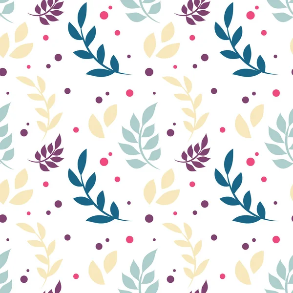 Elegant floral seamless pattern with plants, leaves, dots — Stock Vector