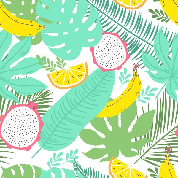 バナナと熱帯の夏のシームレス背景 — ストックベクタ