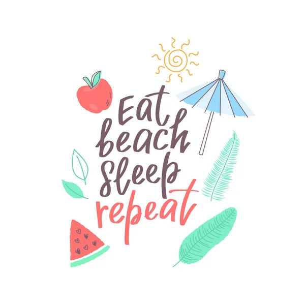 Summer design sticker with tropical beach elements — Stock Vector