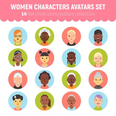 Düz kadınların ve kız çocuklarının karakter Avatar Koleksiyonu