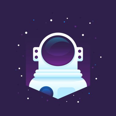 Düz astronot portre uzay giysisi, kask ve yıldız.