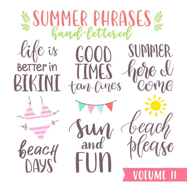 Hand written summer lettering phrases — Stock Vector