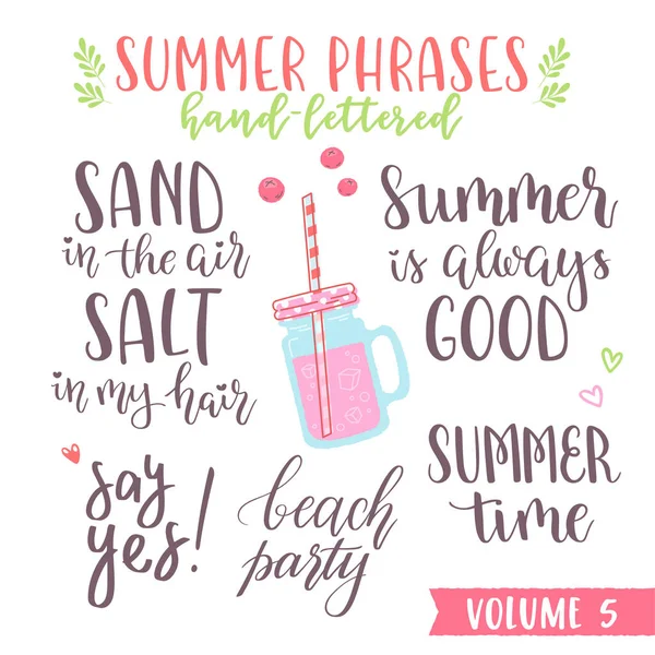 Hand written summer lettering phrases — Stock Vector