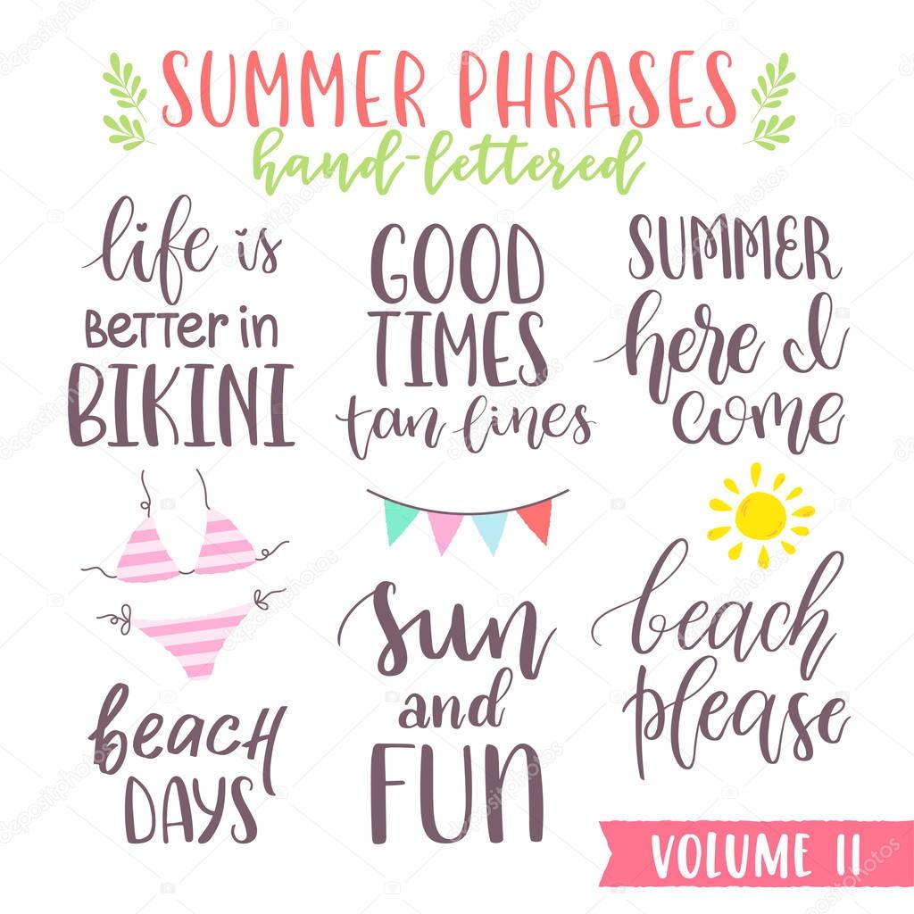 Hand written summer lettering phrases  