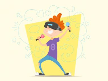 Sanal gerçeklik gözlükleri çizgi film çocuk karakterimde