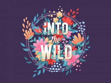 Çiçek çelenk ile zarif çiçek tipografi 