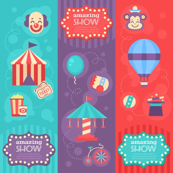 Pancartas de circo retro con elementos del festival vintage — Vector de stock