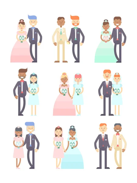 Γάμος ζευγαριών διάνυσμα σύνολο χαρακτήρων επίπεδη — Διανυσματικό Αρχείο