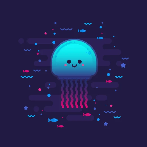 Cute cartoon jellyfish character — Stock Vector
