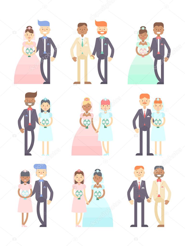 Wedding couples vector set of flat characters