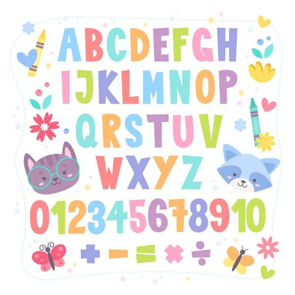 Alfabeto colorido bonito dos desenhos animados para crianças — Vetor de Stock