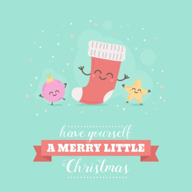 Sevimli çizgi film karakteri ile neşeli Noel kartı