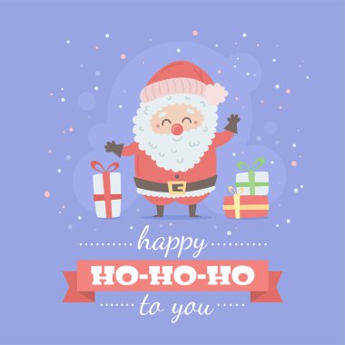 Sevimli çizgi film karakteri ile neşeli Noel kartı