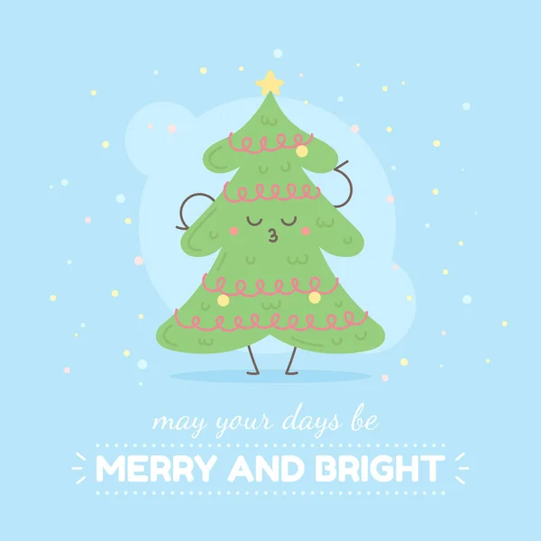 Merry Christmas card med söta tecknade figur — Stock vektor