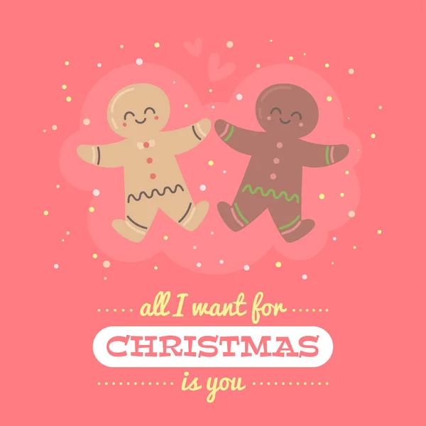 Veselé vánoční přání s roztomilé kreslené postavičky — Stockový vektor