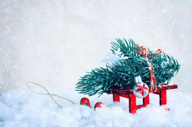 Noel tebrik kartı, kırmızı kızak 