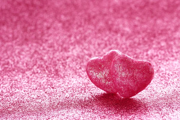 Valentinstag Glitzerhintergrund, zwei Herzen — Stockfoto