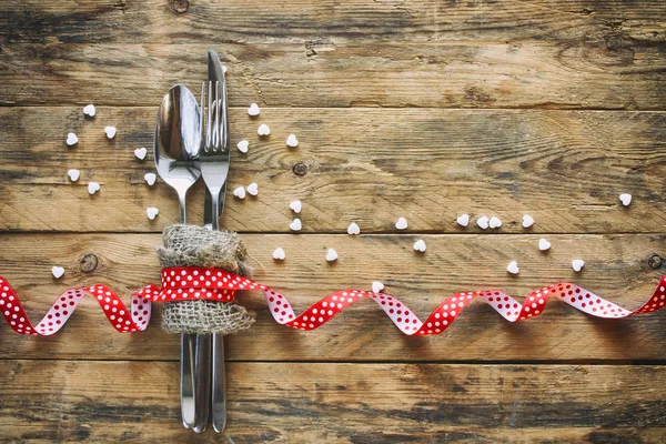 valentine\'s day background, fork, knife, ribbon