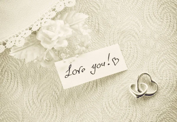 Wedding invitation, valentine day concept, sepia toned card — Stock Photo, Image