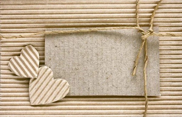 Valentine's day, heart cut from corrugated paper, blank note — Stock Photo, Image