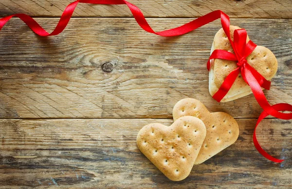 Tło valentine's day, pliki cookie, kształt serca — Zdjęcie stockowe