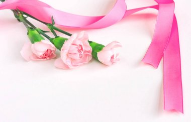 İpek kurdele ile üç pembe karanfil