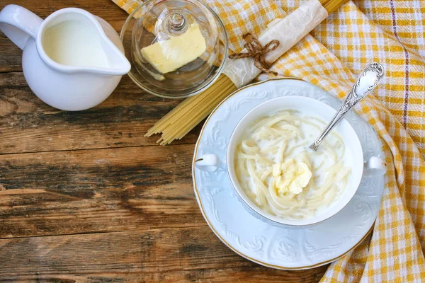 Sweet milk pasta in white bowl — Stock Photo, Image