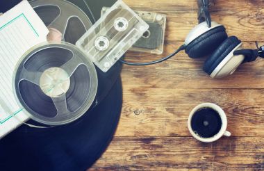 Retro müzik arka plan, kahve
