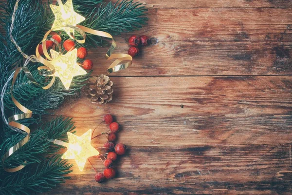 Noël, carte de voeux du Nouvel An, frontière des branches d'épinette — Photo