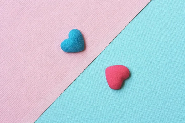 Valentijnsdag wenskaart, in twee blauw en roze, getextureerde hea — Stockfoto