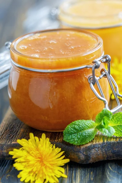 Buckwheat honey in a glass jar.