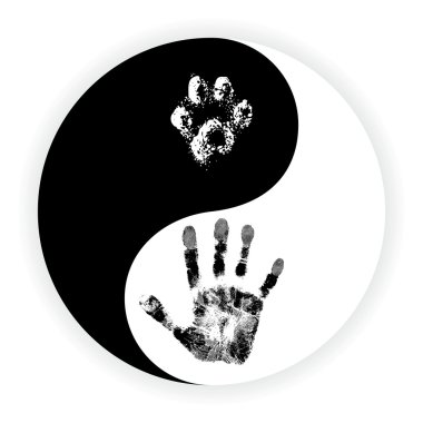 Yin Yang symbol with paw and hand vector clipart