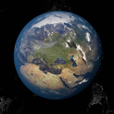 Dünya'dan Avrupa ve Afrika gösterilen yer. Diğer yönler mevcut.