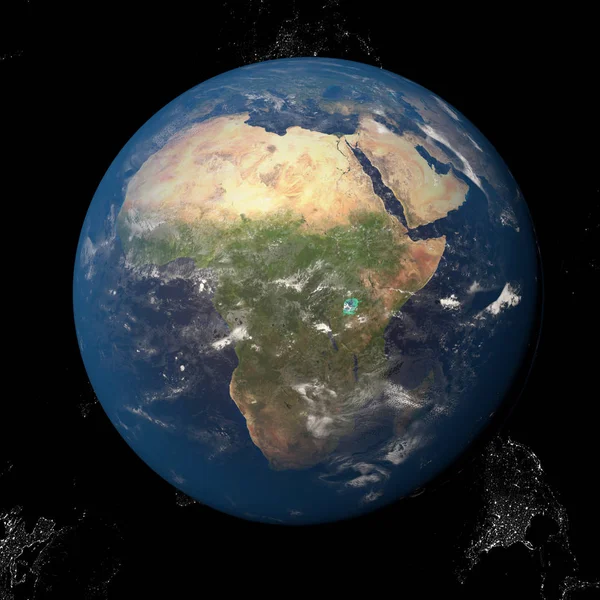 De aarde vanuit de ruimte met Afrika 3d render illustratie. Andere richtingen beschikbaar. — Stockfoto
