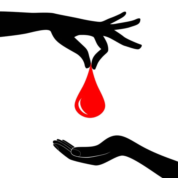 Concetto di donazione di sangue. Una goccia di sangue tiene in mano il cuore. Illustrazioni vettoriali design piatto. Giorno del donatore. Contesto medico . — Vettoriale Stock