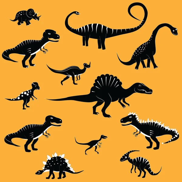 Dinosaur cartoon collection set vector illustration. fantasía tiranosaurio cómico . — Vector de stock