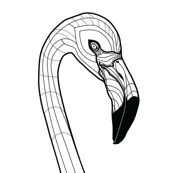 Illustrazione vettoriale del tatuaggio del fenicottero della testa dell'uccello isolata su disegno dello schizzo di sfondo bianco per T-shirt — Vettoriale Stock