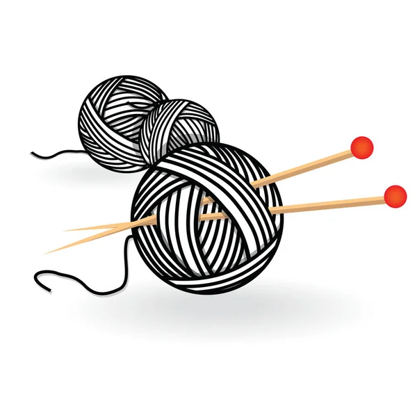 Hand drawn sketch yarn ball with needles for knitting. Vector black and white vintage illustration — Stock Vector