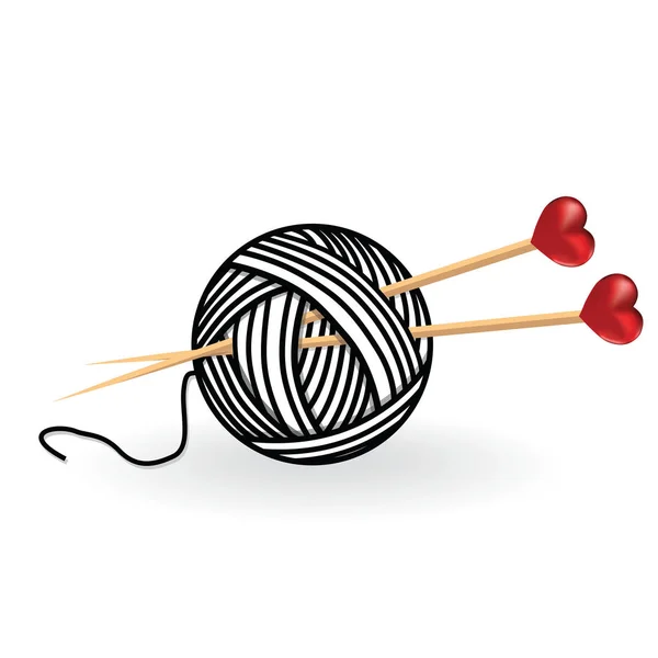 Corazón lana tejer aguja aísla hobby artesanía logotipo — Vector de stock