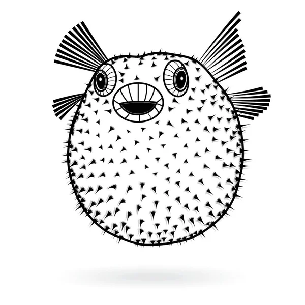 フグの魚ふぐシルエット鋭いアイコン、ベクトル図のタトゥー、漫画スタイルの t シャツ — ストックベクタ
