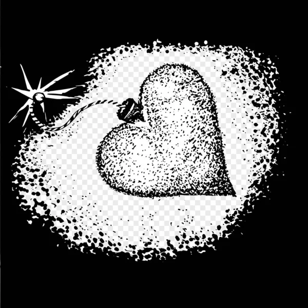 Serce miłość bomba ikona ikona ogień szkic. Walentynki pasja ilustracja tatuaż styl. — Wektor stockowy