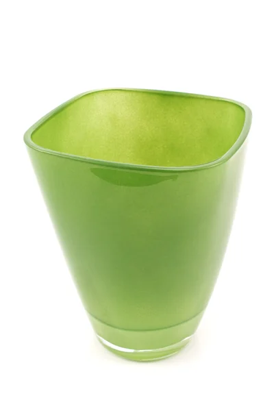 Zelené sklo váza izolované na bílém — Stock fotografie